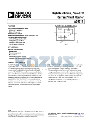 AD8217 datasheet - High Resolution, Zero-Drift Current Shunt Monitor