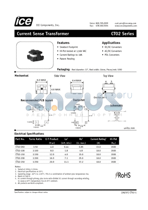 CT02-200 datasheet - Current Sense Transformer