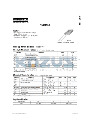 KSB1151 datasheet - Low Collector-Emitter Saturation Voltage Large Collector Current