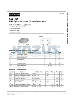 KSB1121 datasheet - PNP Epitaxial Planar Silicon Transistor