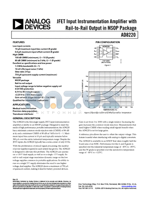 AD8220WARMZ datasheet - JFET Input Instrumentation Amplifier with Rail-to-Rail Output in MSOP Package