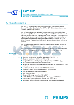 ISP1102W datasheet - Advanced Universal Serial Bus transceiver