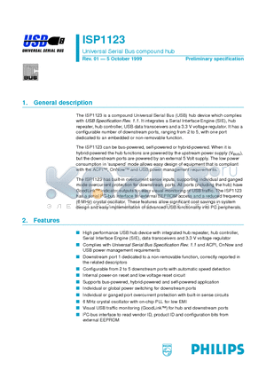 ISP1123 datasheet - Universal Serial Bus compound hub