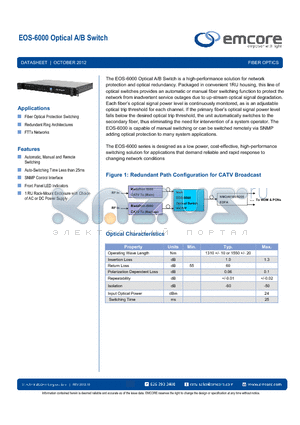 6000-OS3-2212 datasheet - Optical A/B Switch