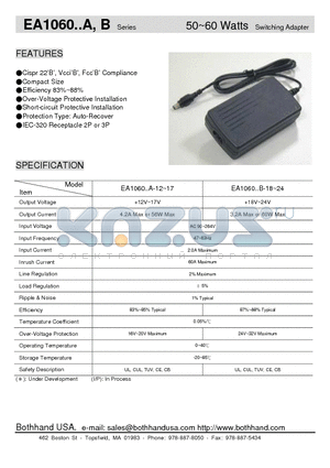 EA1060B datasheet - 50~60 Watts Switching Adapter