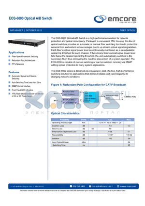 6000-OS3-3132 datasheet - Optical A/B Switch