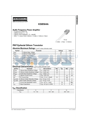 KSB564ACGBU datasheet - Audio Frequency Power Amplifier