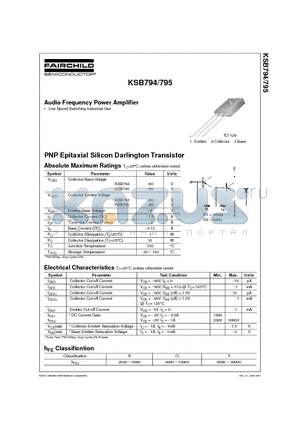KSB794 datasheet - Audio Frequency Power Amplifier