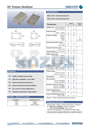 GXO-U101 datasheet - 5V Tristate Oscillator