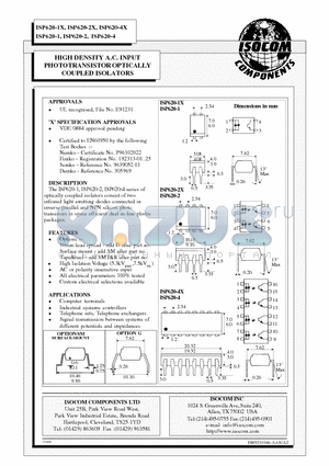 ISP620-2X datasheet - HIGH DENSITY A.C. INPUT PHOTOTRANSISTOR OPTICALLY COUPLED ISOLATORS