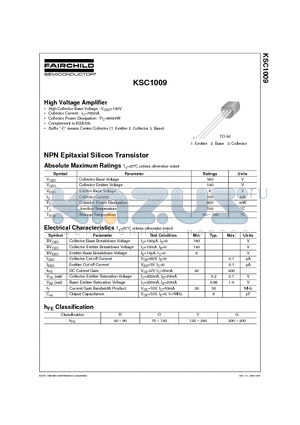 KSC1009GBU datasheet - High Voltage Amplifier