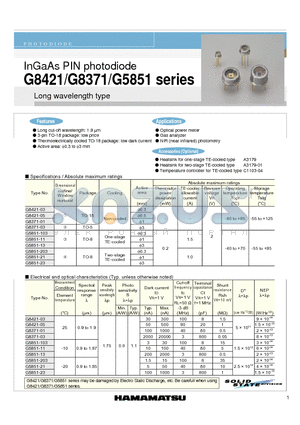 G5851-21 datasheet - InGaAs PIN photodiode