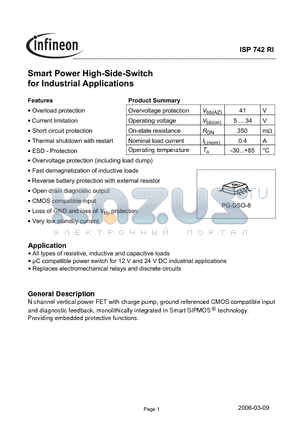 ISP742RI datasheet - Smart Power High-Side-Switch for Industrial Applications