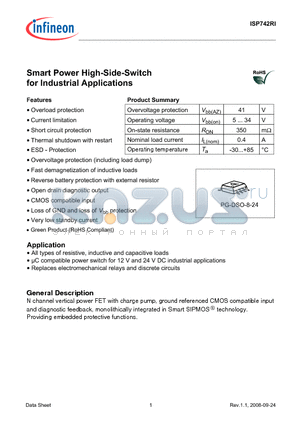 ISP742RI datasheet - Smart Power High-Side-Switch for Industrial Applications