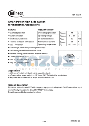 ISP772T datasheet - Smart Power High-Side-Switch for Industrial Applications
