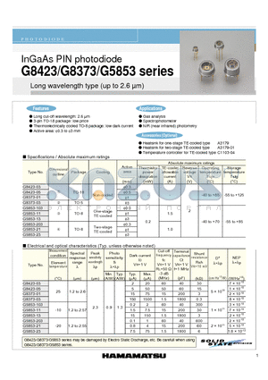 G5853-11 datasheet - InGaAs PIN photodiode