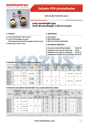 G5853-11 datasheet - Long wavelength type(Cut-off wavelength: 2.55 to 2.6 ..m)