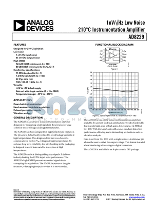 AD8229 datasheet - 1nV/Hz Low Noise 210`C Instrumentation Amplifier