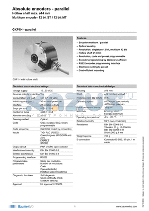 GXP1H datasheet - Absolute encoders - parallel