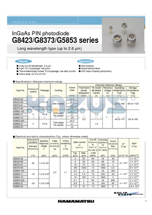 G5853-23 datasheet - InGaAs PIN photodiode