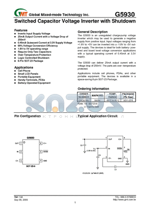G5930 datasheet - Switched Capacitor Voltage Inverter with Shutdown