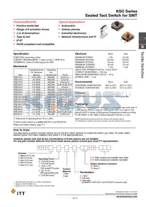 KSC113G50SHLFS datasheet - Sealed Tact Switch for SMT