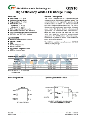 G5910-50TPU datasheet - High-Efficiency White LED Charge Pump