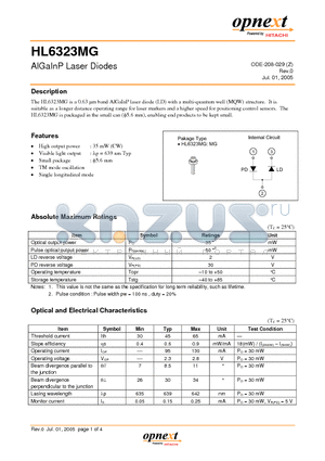 HL6323MG datasheet - AlGaInP Laser Diodes