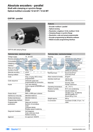 GXP1W.01031C1 datasheet - Absolute encoders - parallel