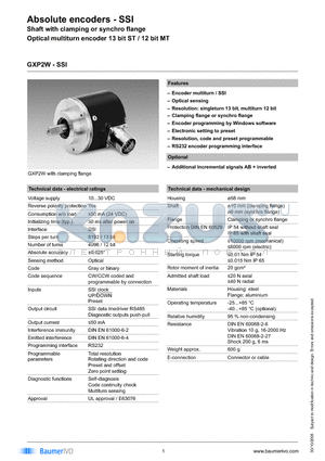 GXP2W.14021A2 datasheet - Absolute encoders - SSI