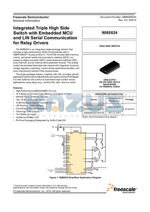 908E624 datasheet - Integrated Triple High Side Switch with Embedded MCU and LIN Serial Communicationfor Relay Drivers