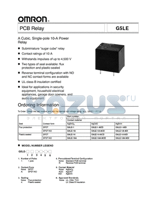 G5LE-1A4-ACD datasheet - ACUBIC, SINGLE-POLE 10-A POWER RELAY