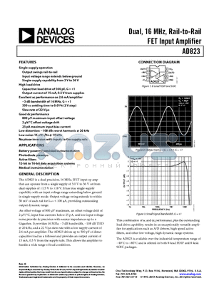 AD823AR-REEL7 datasheet - Dual, 16 MHz, Rail-to-Rail FET Input Amplifier