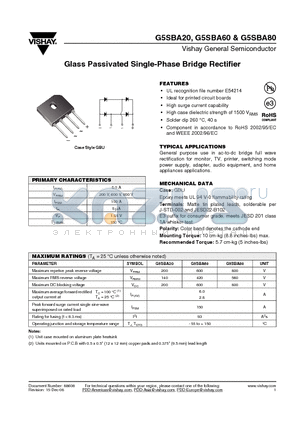 G5SBA20 datasheet - Glass Passivated Single-Phase Bridge Rectifier