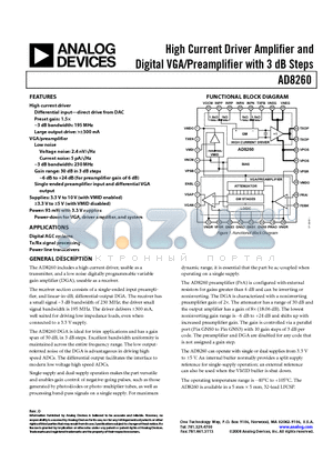 AD8260ACPZ-R7 datasheet - High Current Driver Amplifier and Digital VGA/Preamplifier with 3 dB Steps