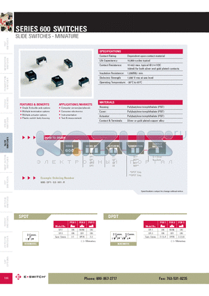 600DP1S1M2R datasheet - SLIDE SWITCHES - MINIATURE