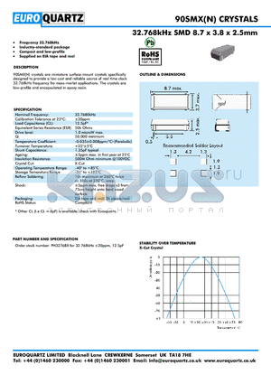 90SMXN datasheet - 32.768kHz SMD 8.7 x 3.8 x 2.5mm