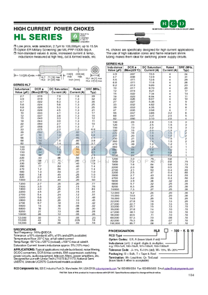 HL9ER-100MBQ datasheet - HIGH CURRENT POWER CHOKES