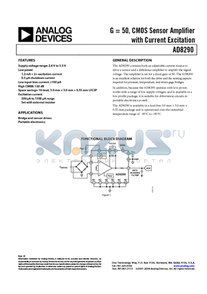 AD8290ACPZ-R7 datasheet - G = 50, CMOS Sensor Amplifier with Current Excitation