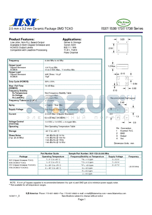 I737-1N2-20.000 datasheet - 2.5 mm x 3.2 mm Ceramic Package SMD TCXO