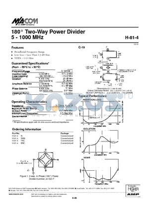 H-81-4N datasheet - 180 Two-Way Power Divider 5 - 1000 MHz