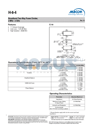 H-8-4TNC datasheet - Broadband Two-Way Power Divider, 2 MHz - 2 GHz