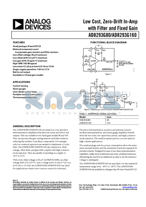 AD8293G80ARJZ-R2 datasheet - Low Cost, Zero-Drift In-Amp with Filter and Fixed Gain