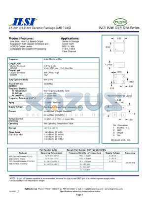 I737-2J2-20.000 datasheet - 2.5 mm x 3.2 mm Ceramic Package SMD TCXO