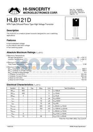 HLB121D datasheet - NPN Triple Diffused Planar Type High Voltage Transistor