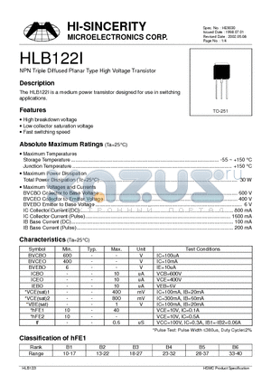 HLB122I datasheet - NPN Triple Diffused Planar Type High Voltage Transistors