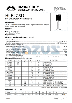 HLB123D datasheet - NPN EPITAXIAL PLANAR TRANSISTOR