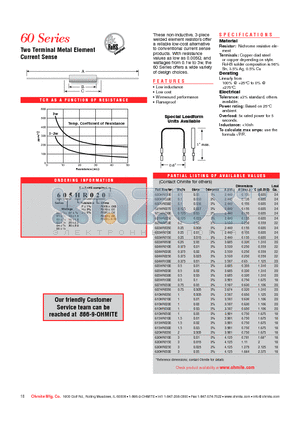 600HR100 datasheet - Two Terminal Metal Element Current Sense