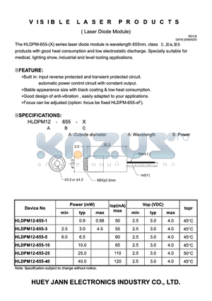 HLDPM12-655 datasheet - Laser Diode Module