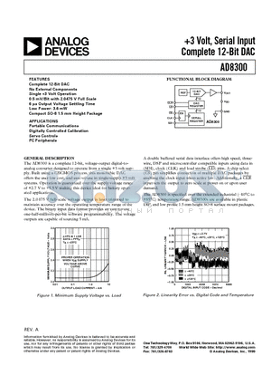 AD8300AR datasheet - 3 Volt, Serial Input Complete 12-Bit DAC